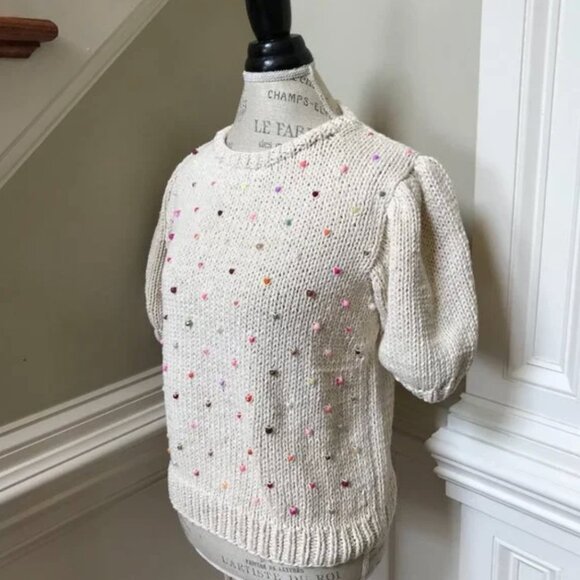 NWT Vero Alfie Sidra Sweater Womens Medium Cream Beaded Crew Neck Anthropologie - Picture 7 of 11